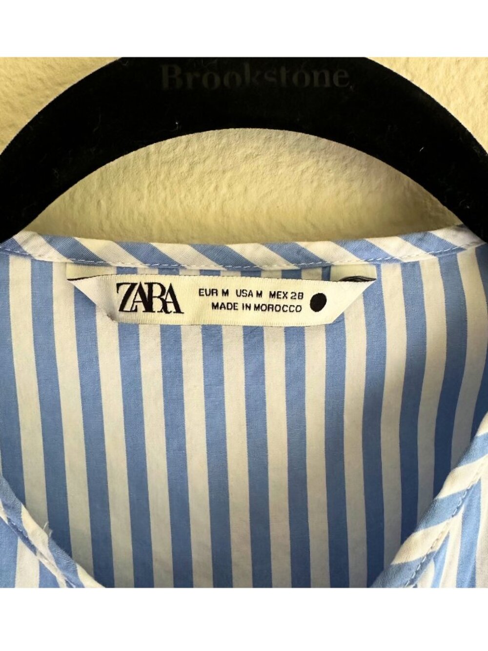 Zara Top Blue White Striped Tie Front Poplin Size M - Picture 4 of 4